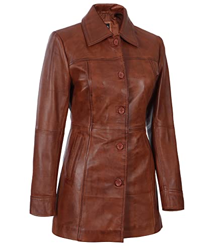 Fjackets Real Leather Jacket Women - Lambskin Long Coats For Women - Kandis Cognac Trench Coats For Women | [1515034] L #TOP4