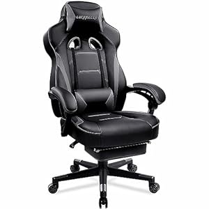 Gaming Chair with Footrest Office Desk Chair Ergonomic Gaming Chair PU Leather High Back Adjustable Swivel Lumbar Support Racing Style E-Sports Gamer Chairs by GTRACING (Gray)