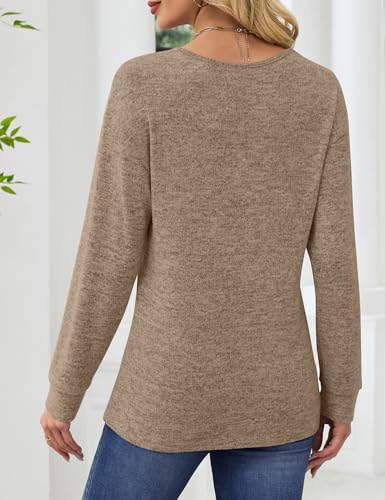 JUSTFASHIONNOW Tops for Women Trendy Long Sleeve Shirt V Neck Tunic Tops Loose Fit Dressy Plus Size Blouses Fall Sweaters Basic Tees Winter Clothing 2025 (Brown,XX-Large) — view 6