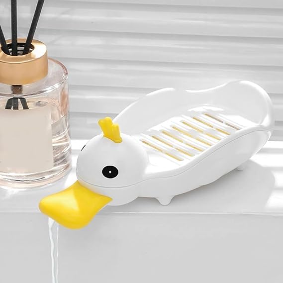 HR MALL Duck Soap Dish Holder Cute Duck Shape Soap Holder Tray Case Bathroom Soap Container, Kitchen Sink and Shower Soap Case, Wash Basins Soap Dish Travel Soap Dish