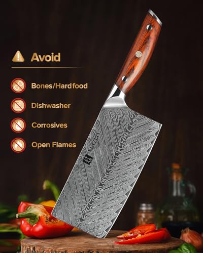 Foto von XINZUO Damaststahl 18cm Hackmesser, Profi Hackbeil Scharfe Klinge Chinesisches Kochmesser, Edelstahl mit hohem Kohlenstoffgehalt Küchenmesser, Ergonomischer Rosenholz Griff – Yi Serie