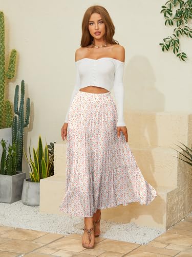 Image of NASHALYLY Women's Chiffon Elastic High Waist Pleated A-Line Maxi Skirts