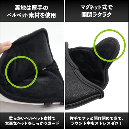 [number-kp] パターカバー マレット ゴルフ ヘッドカバー マグネット開閉 丸型 四角型 ブラック ホワイト (四角型（白）) 4枚目