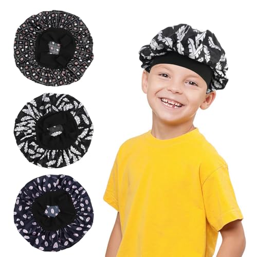3 Pièces Bonnet Satin Cheveux Nuit Enfant, Satin Fille Garçon Réutilisable, Charlotte Cheveux Soyeuse, Bonnet De Nuit Enfant Élastique Confortable Motif Licorne Coloré
