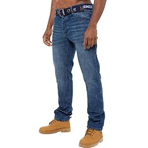 989Zé ENZO Mens Straight Leg Jeans Trousers Regular Fit Denim Pants Free Belt