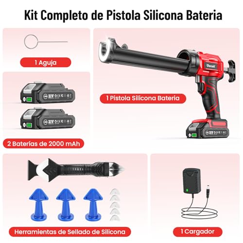 Miniatura 8 de Uaoaii Pistola Silicona Bateria 18v, Velocidad Ajustable, Pistola Silicona Eléctrica Con 2 Batería De 2.0ah Y Cargador, Ideal Para Sellar, Rellenar, Con Mecanismo Anti-Goteo