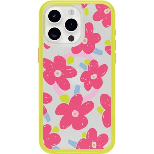 Image of OtterBox iPhone 15 Pro MAX (Only) Symmetry Series Clear Case - WHIMSY BLOOM (Yellow), snaps to MagSafe, ultra-sleek, raised edges protect camera & screen