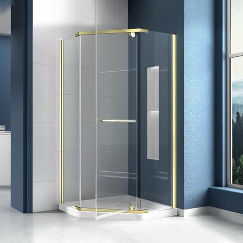 CKB Corner Shower door 38 in. D x 38 in. D x 72 in. H, 1/4\" (6mm) ANSI Tempered Glass with Easy Clean. Frameless Pivot Shower Enclosure with Towel Bar. Reversible for Left or Right, Brushed Gold