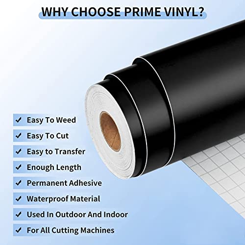Prime Vinyl Matte Black Permanent Vinyl Roll - 12" X 35 Ft-Matte Black Self Adhesive Vinyl Roll For Silhouette Cameo, Decor Sticker, Cutting Machine, Craft Cutter Machine, Home Decal #TOP2