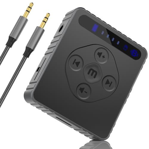 Esiposs Récepteur Bluetooth Voiture, Adaptateur Bluetooth Jack 3.5 mm HiFi Bass Audio Appels Mains Libres Voiture Double Connexion 20H d'Autonomie pour Enceinte Casque Filaire, Noir