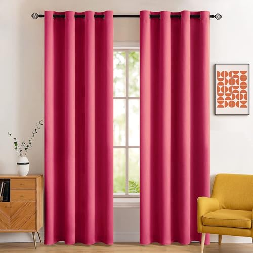 MIULEE Hot Pink Blackout Bedroom Curtains Drapes 84 Inch Long 52"x84"