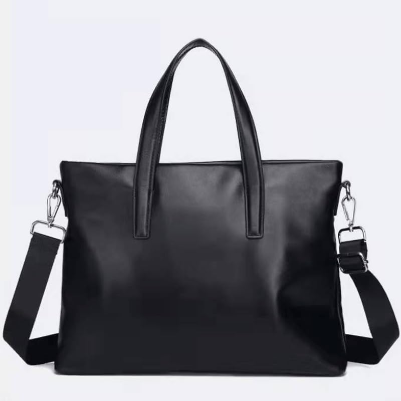 Men's Black Crossbody Leather Briefcase Large Capacity Business Single Shoulder Bag Handbag