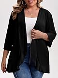MK Shop Limited Plus Size Cardigan for Women Casual 3/4 Sleeve Lightweight Soft Open Front Cardigans with Pockets Black 2XL