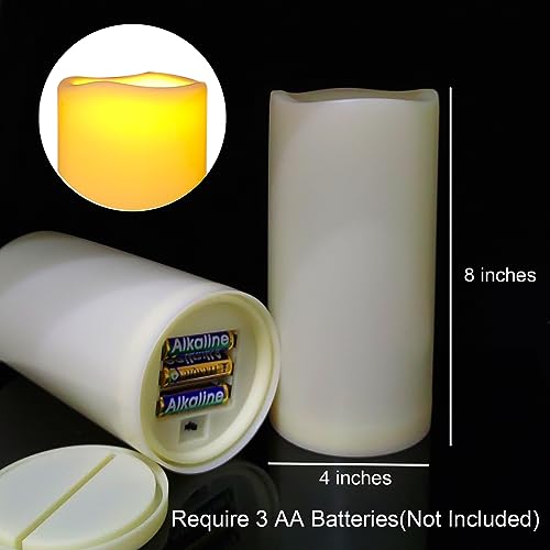4'x8' Flameless Battery Operated LED Candles with Timer - 2 Pack Outdoor Waterproof Flickering Electric Fake Pillar Tall Candles for Wedding, Party, Halloween, Christmas - Cream White