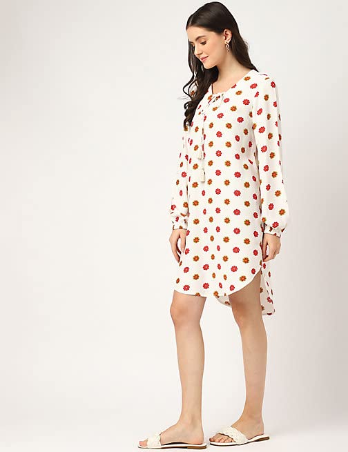 Image of Marks & Spencer Women's Pure Viscose Floral Tie-Up Neck Above The Knee Dress