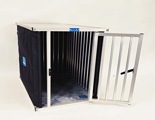 Callieway® ALU DOGBOX/Hundebox/ALU Hundkäfig für Büro und Daheim (nur vertikale Stäbe) (XLarge: 95cm (L), 66cm (B;Türseite), 70cm (H))