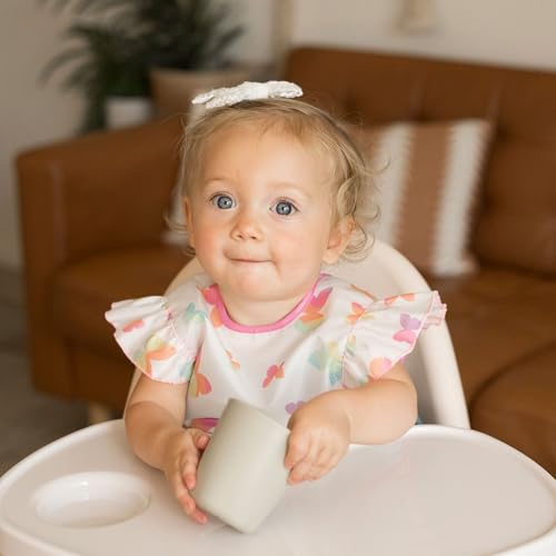 Image of Tiny Twinkle Mess Proof Baby Bib for Girls | Waterproof Toddler Bib for Eating | Baby Apron for Feeding | Machine Washable | Perfect Shower Gift (Butterflies, 6-24M)