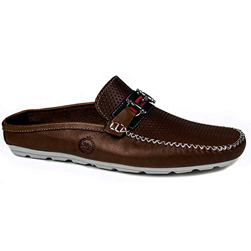 Babuche Mule Masculino Couro Latego Diamante Cor:Marrom;Tamanho:42