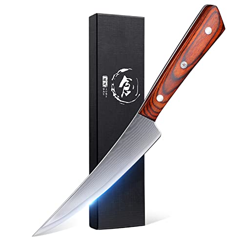TOMBRO 5.5" Damascus Boning Knife,Full Tang with Ergonomic Rosewood Handle,Versatile Deboning & Meat Trimming Knife with Gift Box by TOMBRO - Used condition - US$15.45