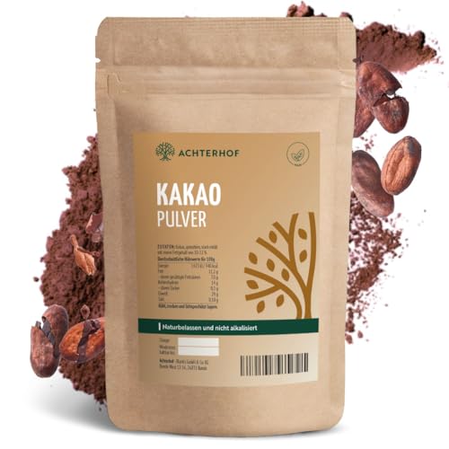 Kakao Pulver 500g | Kakao in reinster Form mit feinstem Aroma | naturbelassen und nicht alkalisiert | für Trinkkakao, Schokoladenkuchen, Topping und mehr | Achterhof