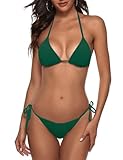 Women Two Piece Bikini Swimsuit Sexy Bathing Suits Halter Triangle Tops String Bikini Sets DarkGreen S