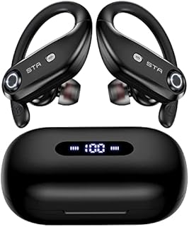 Bluetooth Headphones 4-Mics Clear Call 100Hrs Playtime with 2200mAh Wireless Charging Case Stador Wireless Earbuds Sweatproof Waterproof Over Ear Earphones for Sports Running Workout Gaming Black