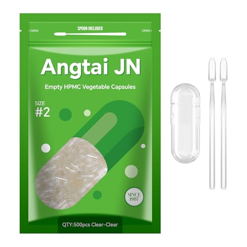 AngtaiJN Cápsulas veganas vacías Tamaño 2-Cápsulas vacías transparentes para rellenar con 2 microcucharas, cápsulas vacías de bricolaje 2, 500 piezas