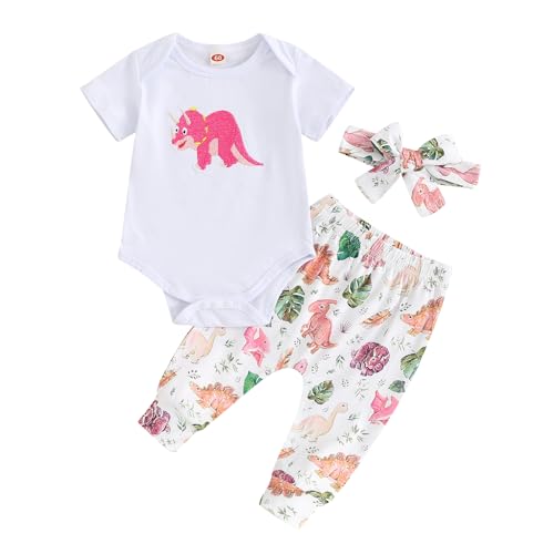 Image of SAYOO Newborn Baby Boy Girl Clothes Embroidery One Dinosaur Bodysuit Romper+Long Leggings Pant Infant Coming Home Outfit
