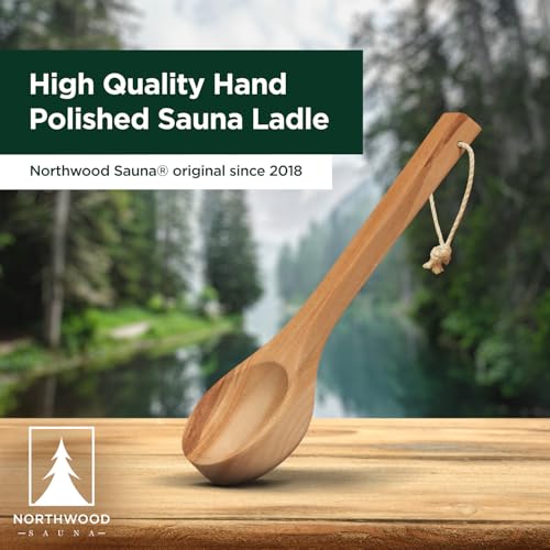 Northwood Sauna - Sauna Ladle - Handmade from Canadian Red Cedar Wood - Natural Rope - 14″ Handle & 3.4 oz (100 mL) Capacity Spoon