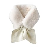 Kunstfell-Kragen, Schal für Damen, Winter, warm, Plüsch, Halswärmer, niedliche Kaninchenohren, Hals, Kreuzschals, Schal, weiß, One size