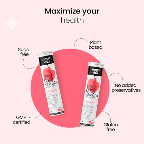 Image of Zingavita Apple Cider Vinegar 1500mg Tablet for Weight Management, With Garcinia, Green Tea, Fenugreek, Cinnamon, Vitamin C, B12 & B6, No Added Sugar - Pack of 3