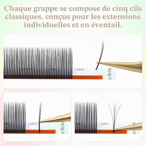 NAGARAKU 5D Cils en Touffes Préfaits Flower Spikes Cils Manga Volume Wispy Moelleux Léger Easy Fans Base Collée Pour Pose Précise Tenue Impeccable Effet Wet Look Anime Lash Noir Mat (0.07 D 8-15mm) – vue 2