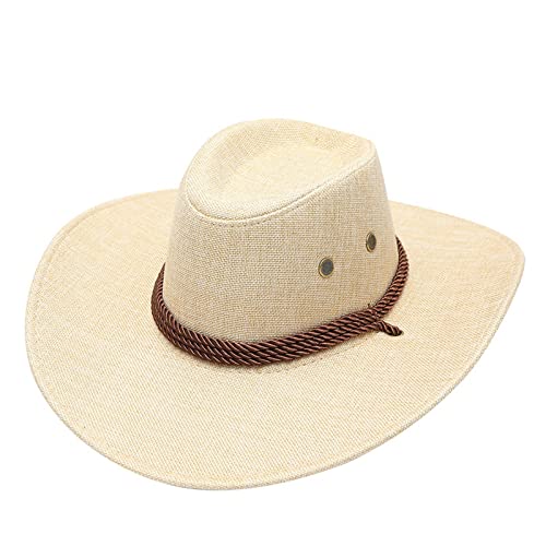 Adventure Movies Adult Solid Casual Western Cowboy Sun Hat Wide Brim Travel Sun Cap Cowboy Costume Inflatable, beige, One Size
