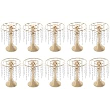 10pcs Vases Wedding Centerpieces Crystal Road Lead Metal Flower Arrangement Stand Flower Vase Holders with Crystal Beads Acrylic Vase Stands for Tables Decorations Party, 10.2inch Gold-3
