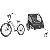 🚲 Powerful 350W motor propels the adult electric bike up to 20 mph with up to 30 miles of range per charge 🚲 Kids bike trailer keeps children safe with 5-point harness, shields, and high visibility reflectors 🚲 Electric bike offers adjustable handleb...