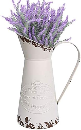 Yoillione French Pitcher Vase, Vintage Pitcher Vase, Metal Farmhouse Pitcher Vase, Decorative Jug Flower Pitcher for Vase Decor, White