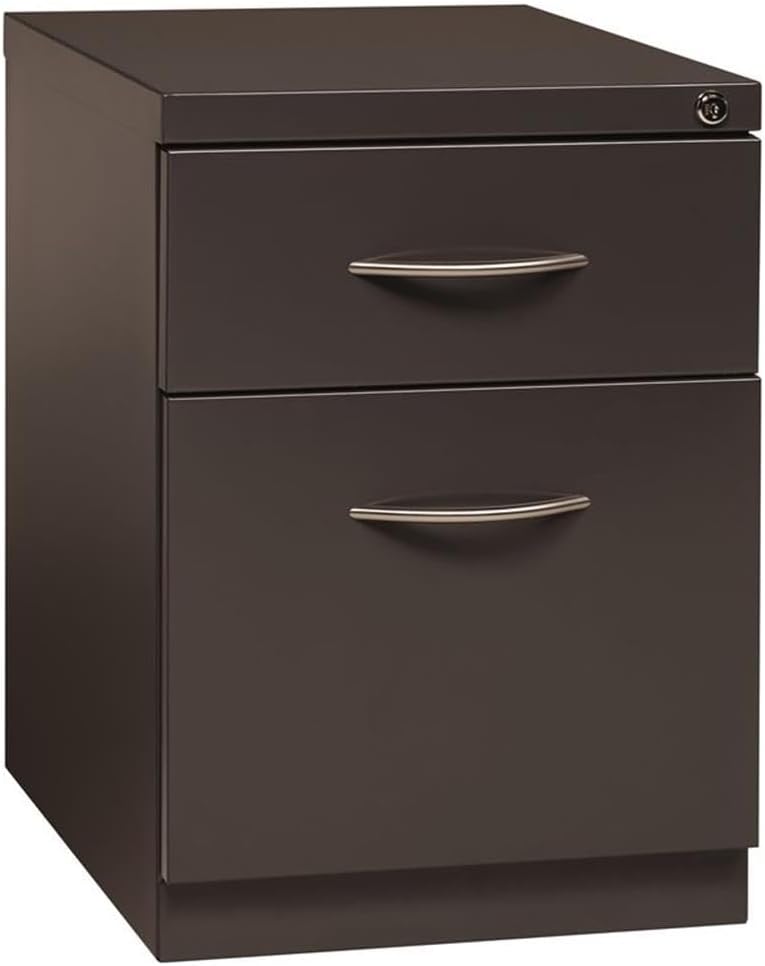 Pemberly Row 20" 2-Drawer Modern Metal Mobile Filing Cabinet, Charcoal Finish, Steel Construction, Locking Drawer, Letter File Storage, Hidden Casters, Satin Nickel Pulls, Office Furniture