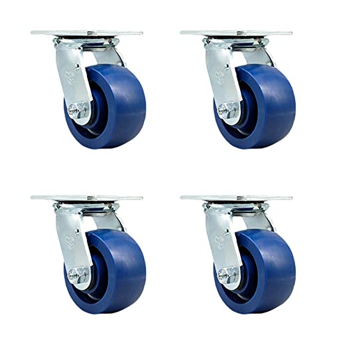 Solid Polyurethane Swivel Top Plate Casters Set of 4 Heavy Duty with 4 Inch Wheels - Includes 4 Swivel with Bolt on Swivel Locks – 2,800 lbs. Total Capacity - Service Caster Brand