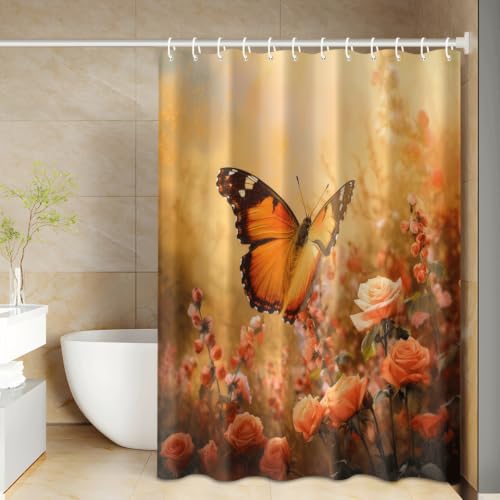 Rideau douche rideau de douche polyester de qualité supérieure au motif de roses oranges avec crochets