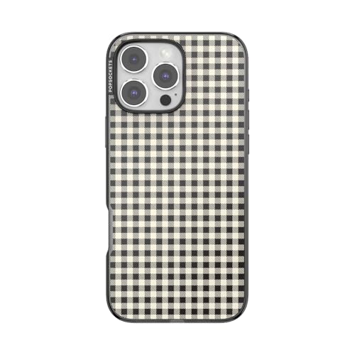 PopSockets iPhone 16 Pro Max Phone Case w/MagSafe Grip- Black Gingham