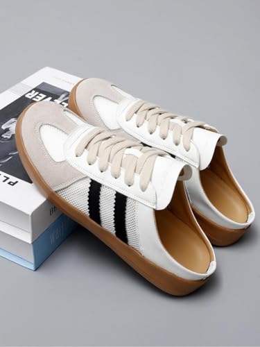 Geerta Women's Fashionable Contrast Mesh Design Lace Up Walking Shoes, Casual Slides Breathable Comfortable Sports Shoes, Female All-Match Round Toe Slip On for Daily Wear Girl2