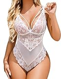 Avidlove Bridal Lingerie for Women Sexy Lingerie Bodysuit Lace Teddy One Piece Snap Crotch Boudoir Lingerie(White,S)