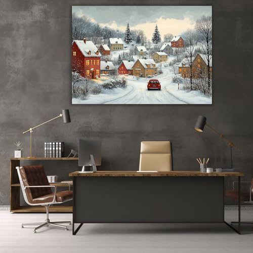 Impression sur toile scène d'arbre de cabane d'hiver blanche 60x90cm - 2