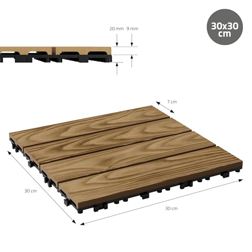 Miniatura 7 de Ecd Germany Baldosas De Patio Wpc De 30x30 Cm 33 Piezas Para 3m Aparencia De Madera Marrón Teca Con Sistema De Drenaje E Instalación Mediante Clic, Losa Aspecto Tabla De Leña Para Terraza Y Balcón