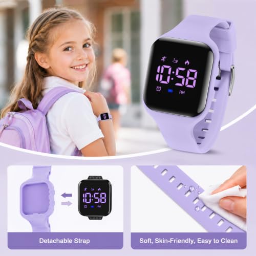 Image of Kids Watches for Girls Boys Digital Sport Watch with Step Counter Pedometer Vibration Alarm Clock, No App Waterproof Fitness Tracker Kids Watch Boys Girls Teens Students Ages 5-16