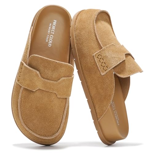 Project Cloud 100% Genuine Leather Womens Clog - Memory Foam Arch Support Non-Slip Sole Mules & Clogs for Women Footwear - Platform Winter Shoes (Foamy,CHSTNUTSU, 8)