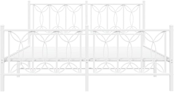 Classic White Metal Bed Frame 150x200cm with Headboard and Footboard, Steel Slats and Center Legs for Mattress Support, Extra Under-Bed Storage Space
