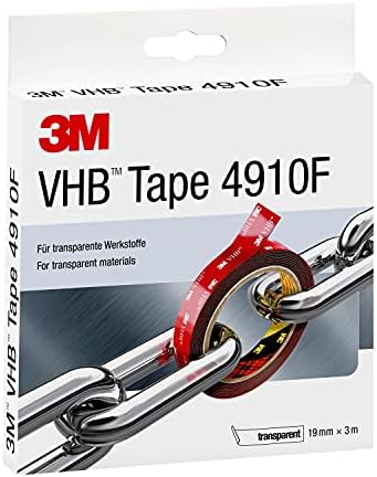 3M VHB 4910F Double Sided Adhesive Tape - Clear construction allowing joining of transparent material and virtually invisible bondline - 19mm x 3m, Thickness 1.0mm, Clear (1 Roll)