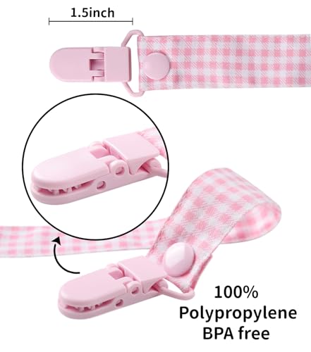 Image of CutiePlusU Pacifier Clip Big Size Anyard Holder Clips 2 Pack Pink Purple