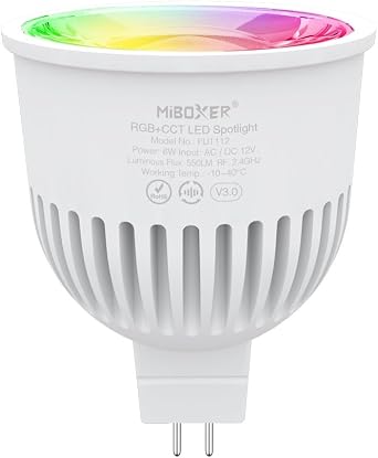 LGIDTECH FUT112 Miboxer 6W MR16 RGB+CCT LED Spotlight Bulb, Color Changing & Temperature Adjustable, Memory Function, Smartphone Cant Control Directly 1